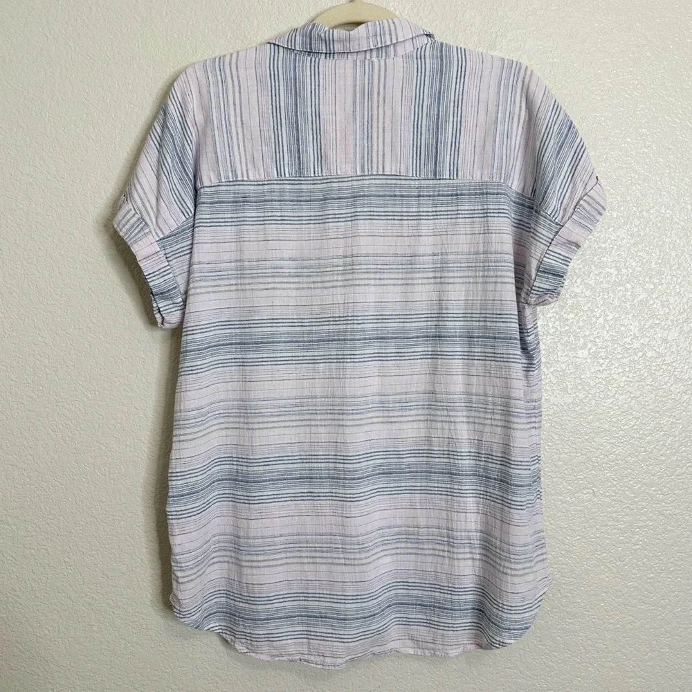 Beachlunchlounge Women's Pink Blue Striped Button Down Shirt, Sz Large